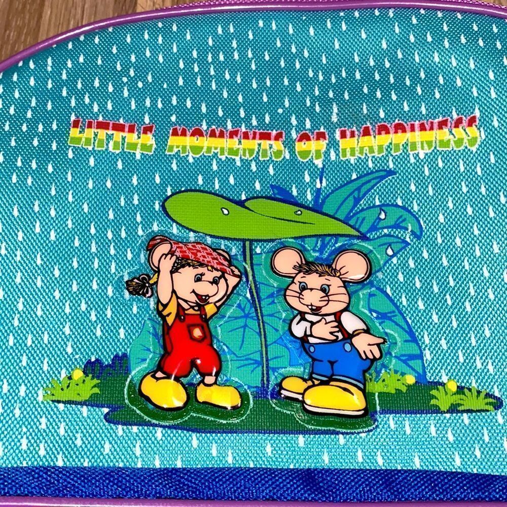Vintage 90s kids school backpack color block purple teal green little mouse bag - Picture 3 of 10